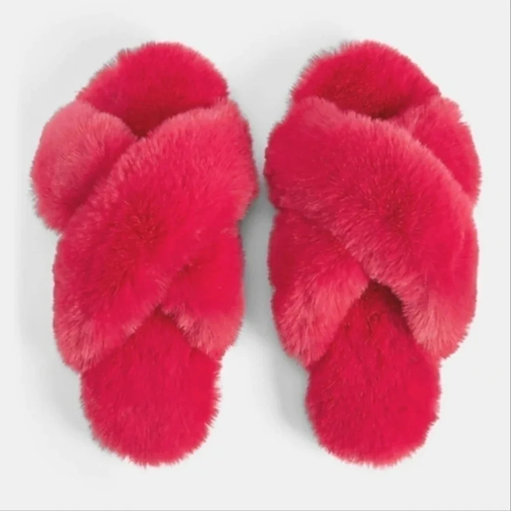 PLUSH Faux Fur Criss Cross Slippers